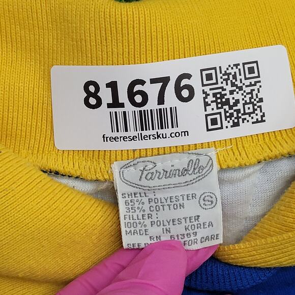 Vintage 80s MOD Quilted Sweatshirt Womens Small 21x21 Collard - Picture 7 of 10